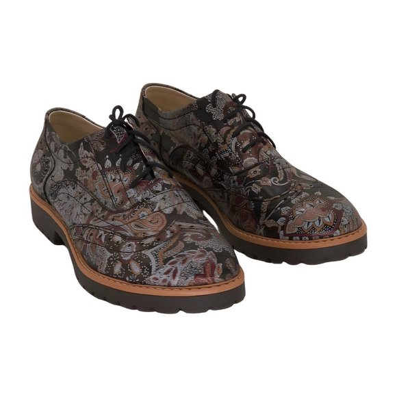 ZAPATO Black Paisley Boho Leather Wingtip Womens Shoes, boho, Size 36 - Picture 1 of 6